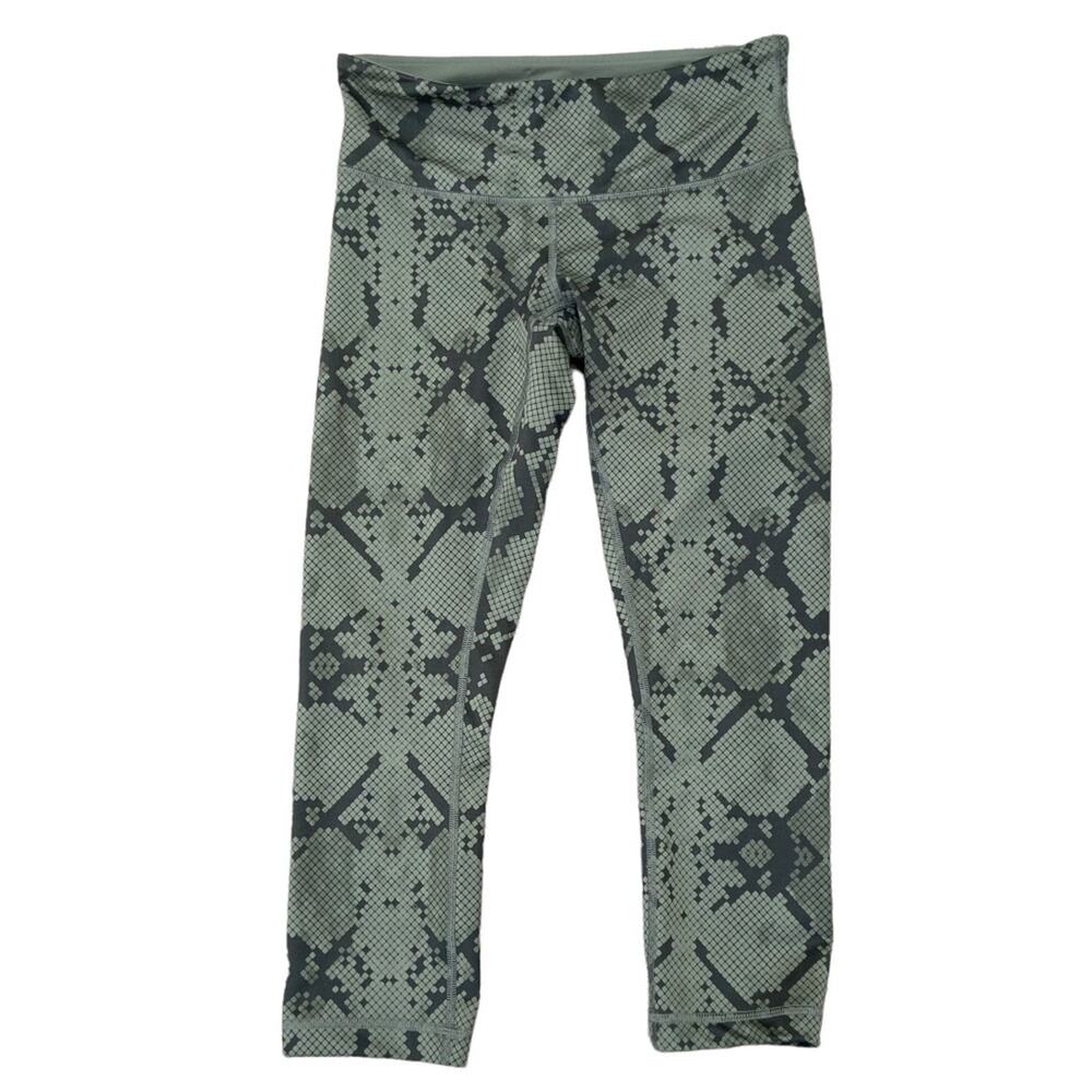 Lululemon Wunder Under Crop III Full-On Luon Ziggy Snake Fatigue Gator Green 6 - Picture 1 of 8